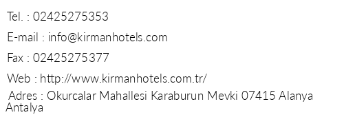 Kirman Hotels Arycanda Deluxe telefon numaralar, faks, e-mail, posta adresi ve iletiim bilgileri